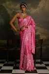 Shop_Kavitha Gutta_Magenta Pure Satin Embroidery Cutout Sweetheart Allure Sequin Saree With Blouse _at_Aza_Fashions