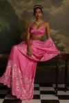 Shop_Kavitha Gutta_Magenta Pure Satin Embroidery Cutout Sweetheart Allure Sequin Saree With Blouse _Online_at_Aza_Fashions