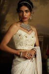 Kavitha Gutta_White Chikankari Embroidery Sequin Geometric Grace Saree With Blouse _at_Aza_Fashions