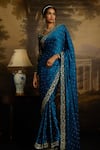 Buy_Kavitha Gutta_Blue Organza Embroidery Floral Queen Anne Whispers Resham Saree With Blouse _at_Aza_Fashions