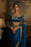 Kavitha Gutta_Blue Organza Embroidery Floral Queen Anne Whispers Resham Saree With Blouse _Online_at_Aza_Fashions