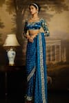 Buy_Kavitha Gutta_Blue Organza Embroidery Floral Queen Anne Whispers Resham Saree With Blouse _Online_at_Aza_Fashions