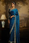 Shop_Kavitha Gutta_Blue Organza Embroidery Floral Queen Anne Whispers Resham Saree With Blouse _Online_at_Aza_Fashions