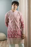 Buy_Aryavir Malhotra_Pink Soft Cotton Shaded Thread Floral Embroidered Kurta _at_Aza_Fashions