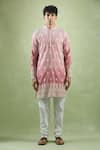 Aryavir Malhotra_Pink Soft Cotton Shaded Thread Floral Embroidered Kurta _at_Aza_Fashions