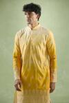 Buy_Aryavir Malhotra_Yellow Soft Cotton Shaded Thread Blossom Embroidered Kurta _Online_at_Aza_Fashions