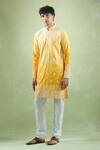 Shop_Aryavir Malhotra_Yellow Soft Cotton Shaded Thread Blossom Embroidered Kurta _Online_at_Aza_Fashions