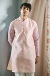 Buy_Aryavir Malhotra_Pink Silk Embroidery Thread Sleeves Kurta _at_Aza_Fashions