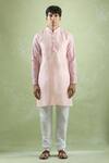 Aryavir Malhotra_Pink Silk Embroidery Thread Sleeves Kurta _at_Aza_Fashions