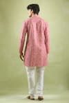 Shop_Aryavir Malhotra_Pink Soft Cotton Embroidery Thread Phool Mahal And Sequin Kurta _at_Aza_Fashions