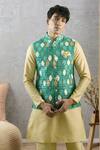 Buy_Arihant Rai Sinha_Green Cotton Embroidery Bandhani Jaal Print Thread Bundi _at_Aza_Fashions