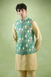 Buy_Arihant Rai Sinha_Green Cotton Embroidery Bandhani Jaal Print Thread Bundi _Online_at_Aza_Fashions