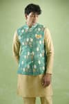 Shop_Arihant Rai Sinha_Green Cotton Embroidery Bandhani Jaal Print Thread Bundi _Online_at_Aza_Fashions