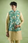 Arihant Rai Sinha_Green Cotton Embroidery Bandhani Jaal Print Thread Bundi _at_Aza_Fashions