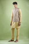 Buy_Aryavir Malhotra_Brown Soft Cotton Embroidery Thread Mahal And Sequin Bundi _Online_at_Aza_Fashions