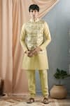 Buy_Aryavir Malhotra_Gold Bundi Jacquard Woven Floral Kurta Set _at_Aza_Fashions