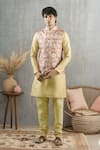 Buy_Arihant Rai Sinha_Pink Jacquard, Silk Embroidery Woven Floral Bundi Kurta Set _at_Aza_Fashions