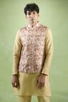 Arihant Rai Sinha_Pink Jacquard, Silk Embroidery Woven Floral Bundi Kurta Set _Online_at_Aza_Fashions
