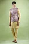 Shop_Aryavir Malhotra_Wine Bundi Jacquard Woven Floral Kurta Set _Online_at_Aza_Fashions