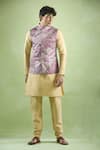 Aryavir Malhotra_Wine Bundi Jacquard Woven Floral Kurta Set _at_Aza_Fashions