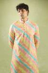 Aryavir Malhotra_Yellow Soft Cotton Printed Foil Gradient Stripe Kurta _Online_at_Aza_Fashions