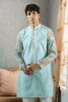 Buy_Arihant Rai Sinha_Blue Silk Embroidery Placed Collage Print Kurta _at_Aza_Fashions