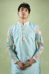 Arihant Rai Sinha_Blue Silk Embroidery Placed Collage Print Kurta _Online_at_Aza_Fashions