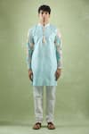 Shop_Arihant Rai Sinha_Blue Silk Embroidery Placed Collage Print Kurta _Online_at_Aza_Fashions