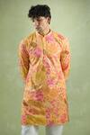 Aryavir Malhotra_Yellow Soft Cotton Printed Foil Floral Kurta _Online_at_Aza_Fashions