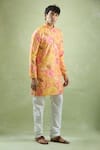 Buy_Aryavir Malhotra_Yellow Soft Cotton Printed Foil Floral Kurta 