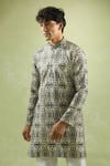 Arihant Rai Sinha_Black Cotton Embroidery Geometric Print Kurta _Online_at_Aza_Fashions