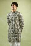 Buy_Arihant Rai Sinha_Black Cotton Embroidery Geometric Print Kurta _Online_at_Aza_Fashions