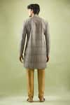 Shop_Aryavir Malhotra_Grey Soft Cotton Threadwork Stripe Pattern Kurta _at_Aza_Fashions