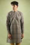 Aryavir Malhotra_Grey Soft Cotton Threadwork Stripe Pattern Kurta _Online_at_Aza_Fashions