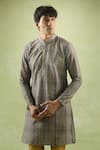 Buy_Aryavir Malhotra_Grey Soft Cotton Threadwork Stripe Pattern Kurta _Online_at_Aza_Fashions