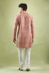 Shop_Aryavir Malhotra_Pink Soft Cotton Threadwork Stripe Pattern Kurta _at_Aza_Fashions