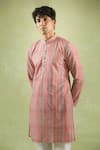 Aryavir Malhotra_Pink Soft Cotton Threadwork Stripe Pattern Kurta _Online_at_Aza_Fashions