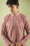 Buy_Aryavir Malhotra_Pink Soft Cotton Threadwork Stripe Pattern Kurta _Online_at_Aza_Fashions