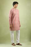 Aryavir Malhotra_Pink Soft Cotton Threadwork Stripe Pattern Kurta _at_Aza_Fashions