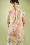 Aryavir Malhotra_Cream Soft Cotton Printed Foil Checkered Kurta _Online_at_Aza_Fashions