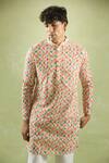 Buy_Aryavir Malhotra_Cream Soft Cotton Printed Foil Checkered Kurta _Online_at_Aza_Fashions