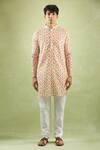 Shop_Aryavir Malhotra_Cream Soft Cotton Printed Foil Checkered Kurta _Online_at_Aza_Fashions