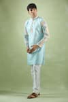 Buy_Aryavir Malhotra_Blue Kurta Silk Printed Floral Placement Set 