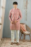 Buy_Aryavir Malhotra_Peach Kurta Soft Cotton Printed Stripe Set _at_Aza_Fashions