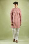 Aryavir Malhotra_Peach Kurta Soft Cotton Printed Stripe Set _at_Aza_Fashions