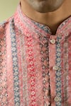 Buy_Aryavir Malhotra_Peach Kurta Soft Cotton Printed Stripe Set 