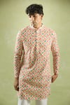 Aryavir Malhotra_Cream Kurta Soft Cotton Printed Geometric Abstract Set _Online_at_Aza_Fashions