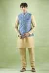 Aryavir Malhotra_Blue Kurta And Churidar Silk Printed Bandhani Bandhej Bundi & Set _at_Aza_Fashions