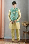 Buy_Aryavir Malhotra_Green Kurta And Churidar Silk Printed Bandhani Bundi & Set _at_Aza_Fashions