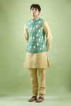 Shop_Aryavir Malhotra_Green Kurta And Churidar Silk Printed Bandhani Bundi & Set _Online_at_Aza_Fashions